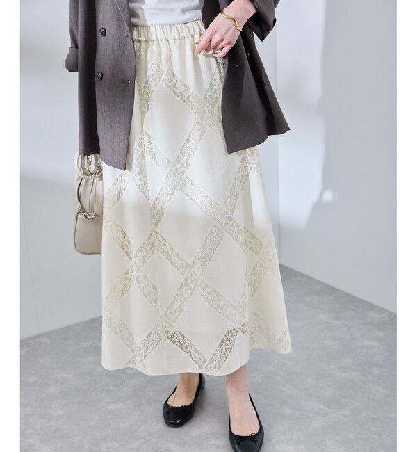 Rope&rsquo;Picnic「ダイアゴナルレーシースカート」|スカート|ホワイト系(11)