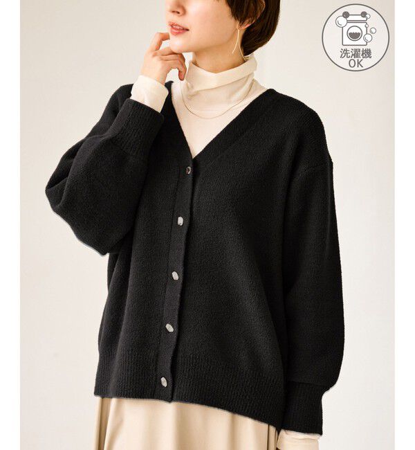Rope&rsquo;Picnic「【新色追加】スフレニットシリーズ 変形メタルボタンミドル丈カーディガン/イージーケア・リンクコーデ」|カーディガン|ブラック(01)