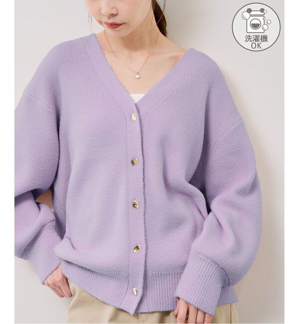 Rope&rsquo;Picnic「【新色追加】スフレニットシリーズ 変形メタルボタンミドル丈カーディガン/イージーケア・リンクコーデ」|カーディガン|ラベンダー(52)