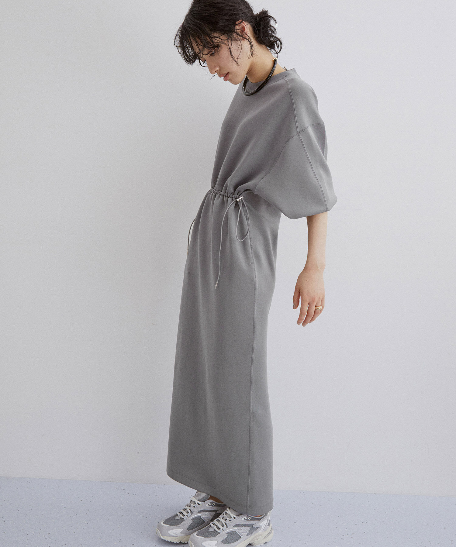 ADAM ET ROPE'「ハーフスリーブドロストワンピース」|ワンピース|