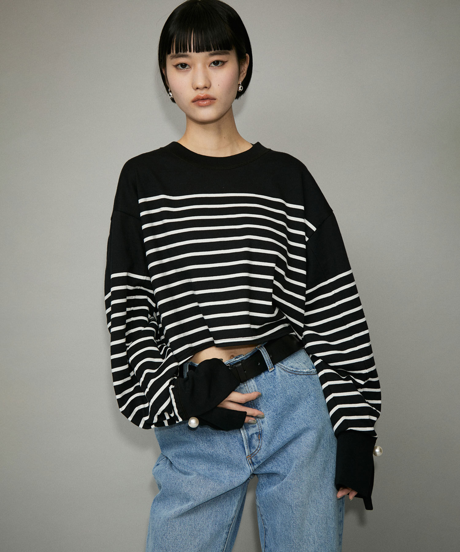 ADAM ET ROPE'「【WEB限定・一部公式サイト限定カラー】バスクボーダーカフスパールTEE」|Tシャツ・カットソー|