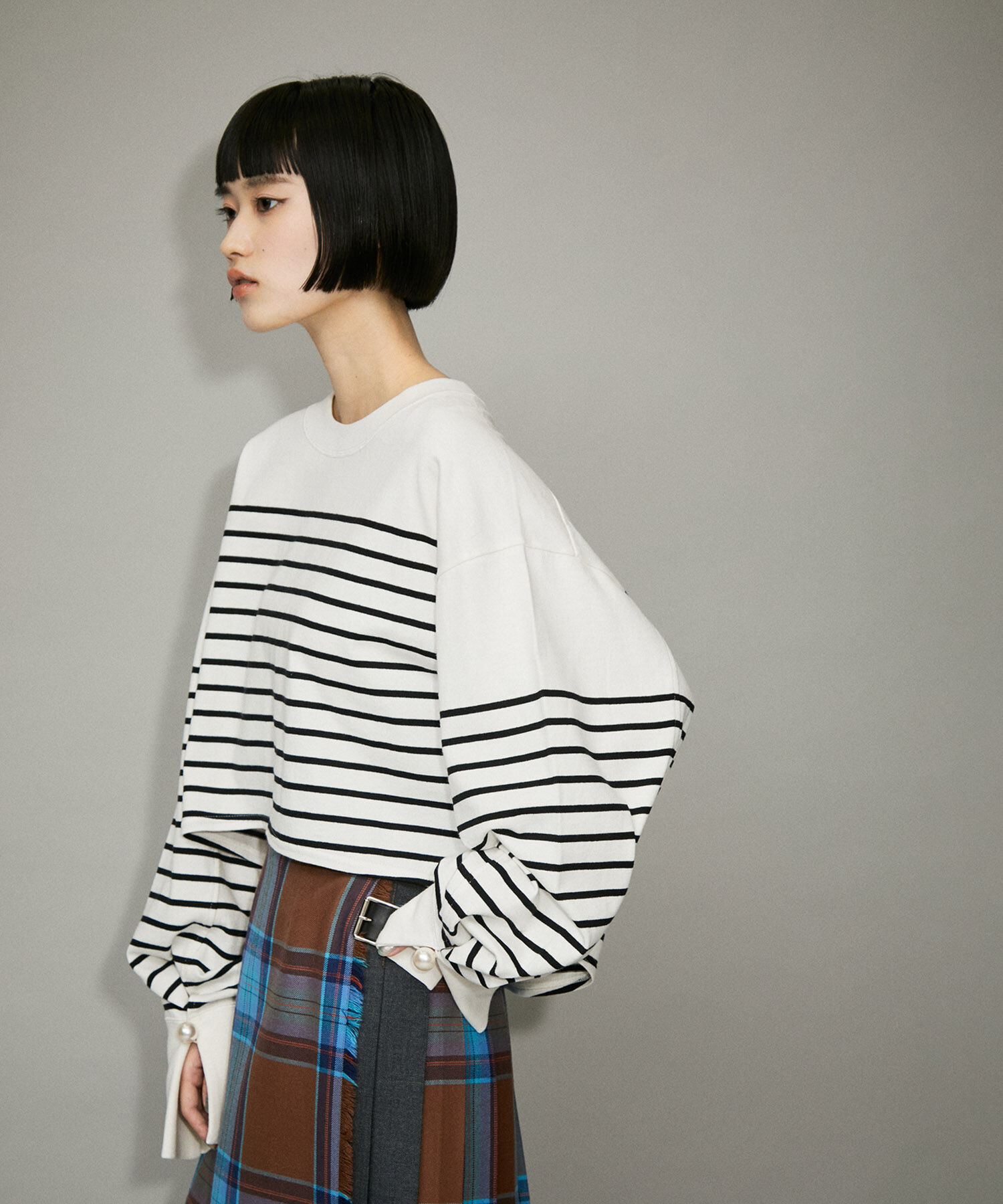 ADAM ET ROPE'「【WEB限定・一部公式サイト限定カラー】バスクボーダーカフスパールTEE」|Tシャツ・カットソー|ホワイト系(11)