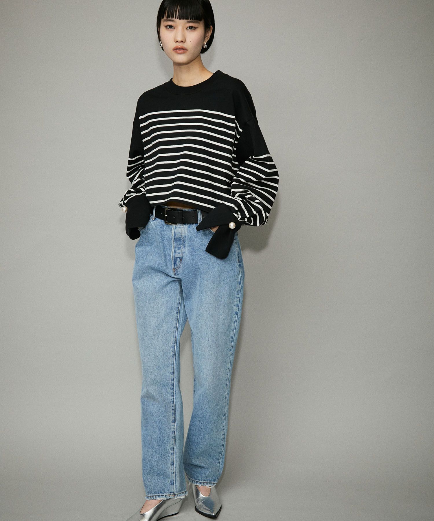 ADAM ET ROPE'「【WEB限定・一部公式サイト限定カラー】バスクボーダーカフスパールTEE」|Tシャツ・カットソー|