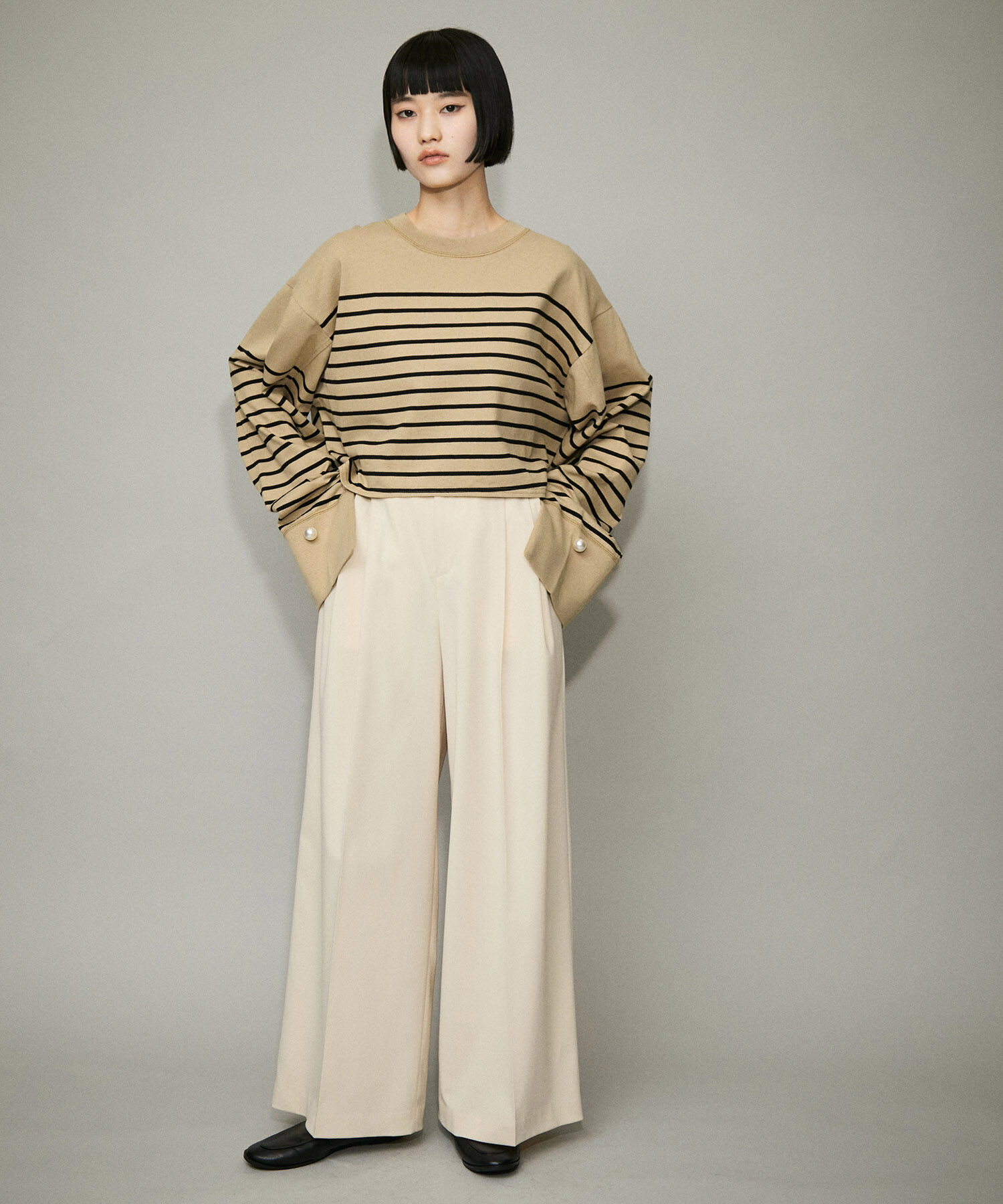 ADAM ET ROPE'「【WEB限定・一部公式サイト限定カラー】バスクボーダーカフスパールTEE」|Tシャツ・カットソー|