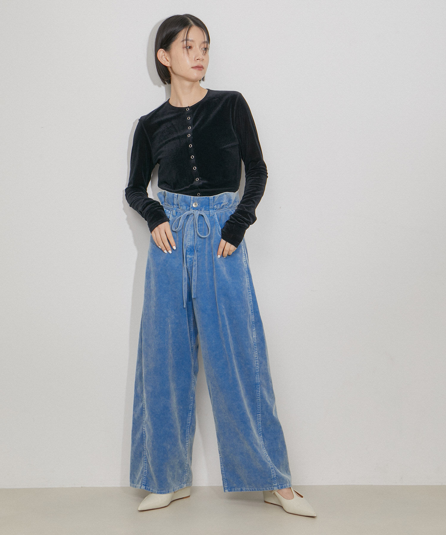 ADAM ET ROPE'「【洗える・ストレッチ】シアートリコットベロアカーディガン」|カーディガン|