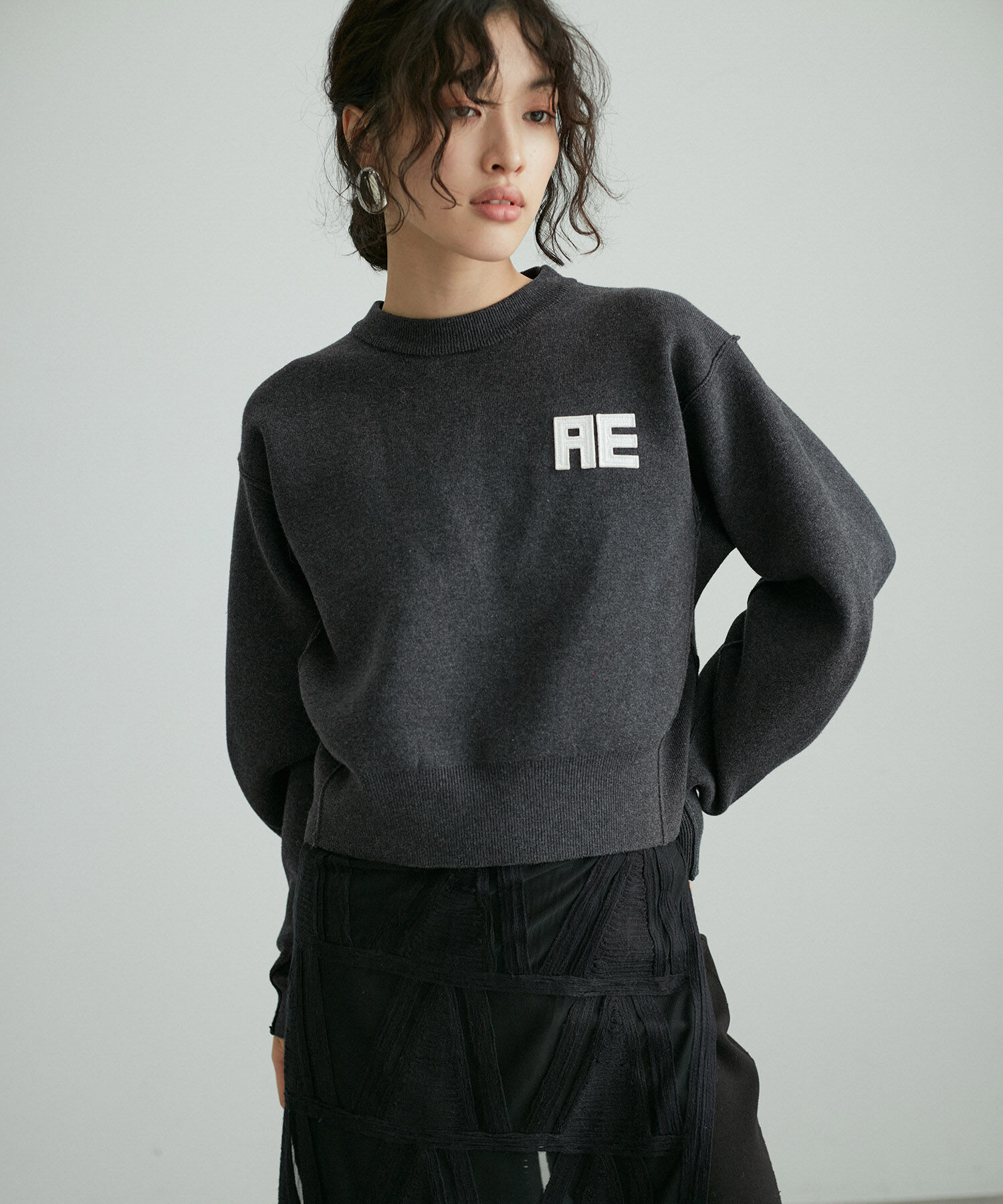 ADAM ET ROPE'「【サステナブル・洗える】フェルト刺しゅうニットプルオーバー」|ニット・セーター|