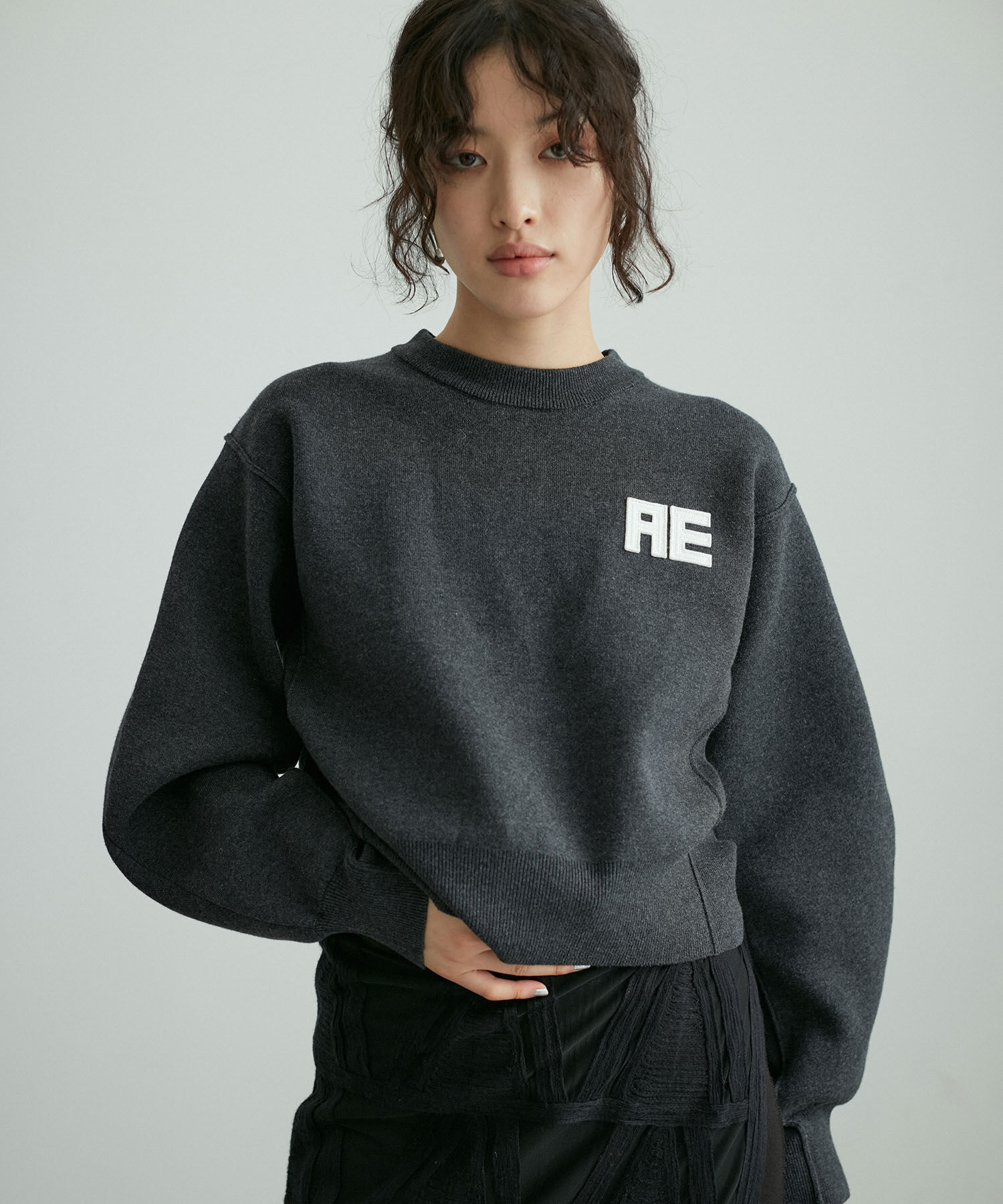 ADAM ET ROPE'「【サステナブル・洗える】フェルト刺しゅうニットプルオーバー」|ニット・セーター|