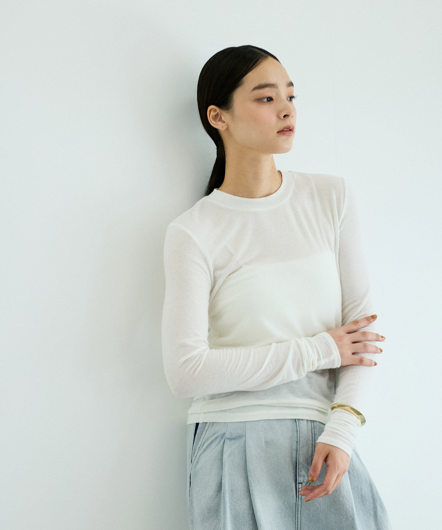 ADAM ET ROPE'「【洗える】ウール混ウォッシャブルベアロンT」|Tシャツ・カットソー|ホワイト(10)