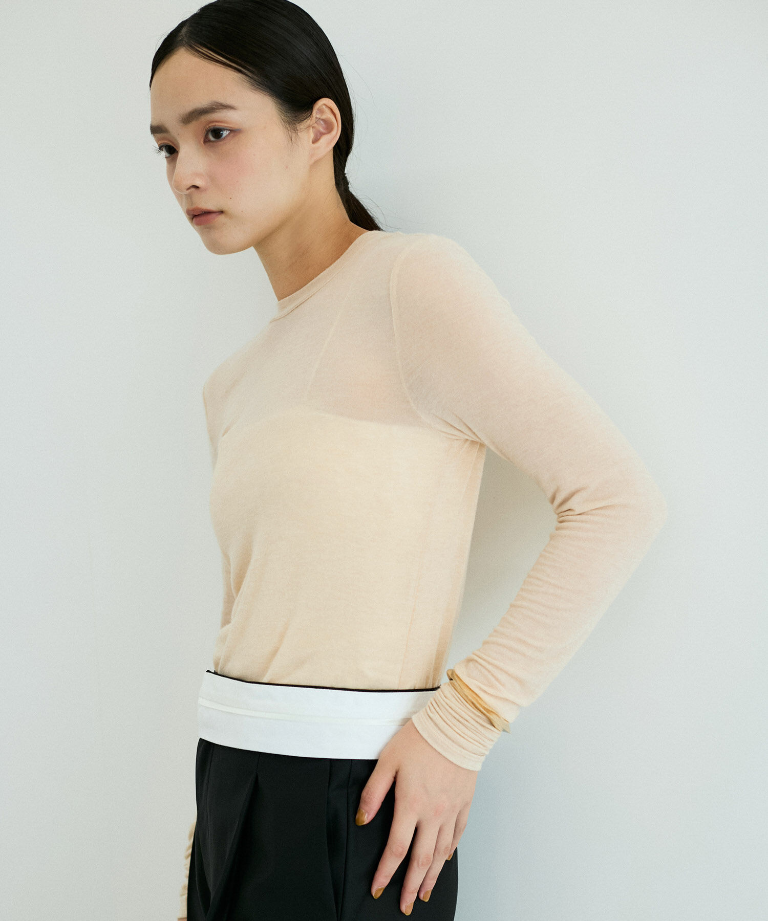 ADAM ET ROPE'「【洗える】ウール混ウォッシャブルベアロンT」|Tシャツ・カットソー|ベージュ(27)