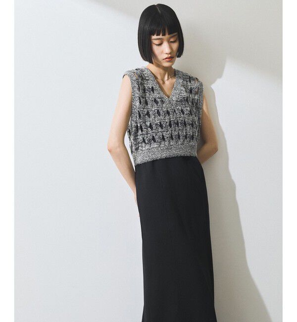 ADAM ET ROPE'「【WEB限定】・【定番人気】パターンニットジレコンビワンピース」|ワンピース|ブラック(01)