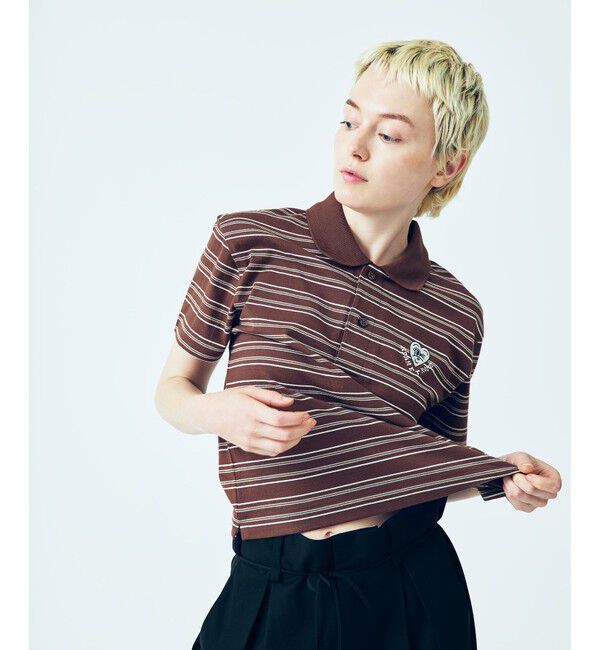 ADAM ET ROPE'「【Chocomoo&times;ADAM ET ROPE'】EX 刺しゅうPOLO」|ポロシャツ|ブラウン(20)