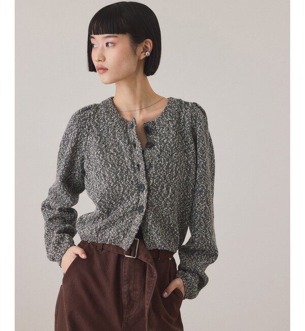 ADAM ET ROPE'「【サステナブル】カラーメランジパフスリーブカーディガン」|カーディガン|ブラック系(02)