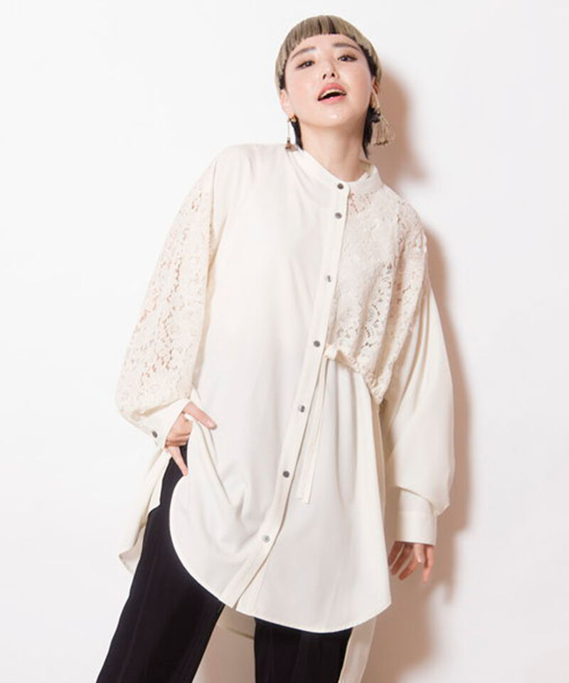  「サイドドロストレース切替シャツ」|シャツ・ブラウス|WHITE