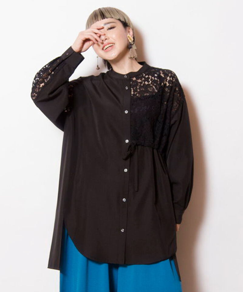  「サイドドロストレース切替シャツ」|シャツ・ブラウス|BLACK