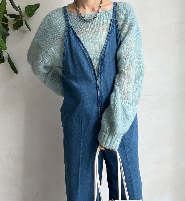  「細紐デニムフロントジップサロペット」|ワンピース|