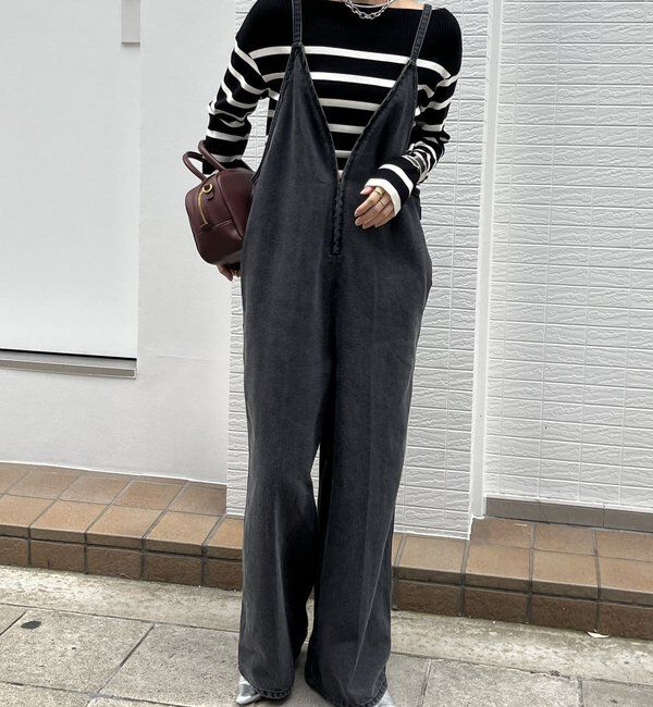  「細紐デニムフロントジップサロペット」|ワンピース|