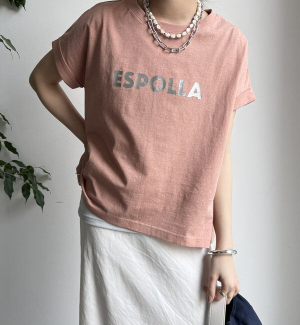  「【WEB限定】 箔プリントロールアップTEE」|Tシャツ・カットソー|サーモンピンク