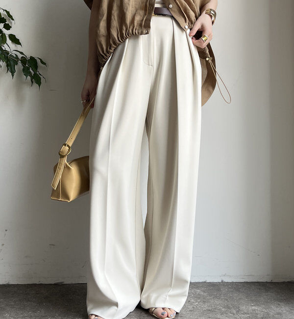  「ダブルタックワイドパンツ」|チノ|オフホワイト