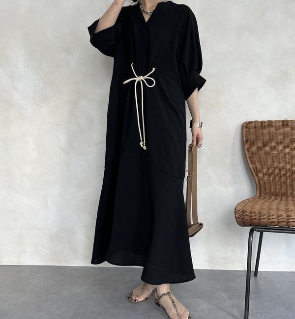  「【WEB限定】ロープベルトリネンライクワンピース」|ワンピース|ブラック