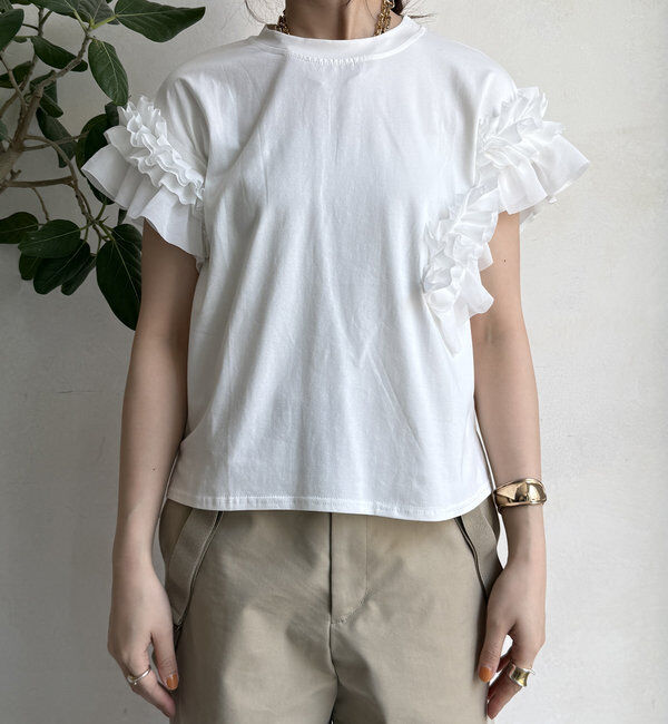  「【WEB限定】袖アシメフリルTEE」|Tシャツ・カットソー|