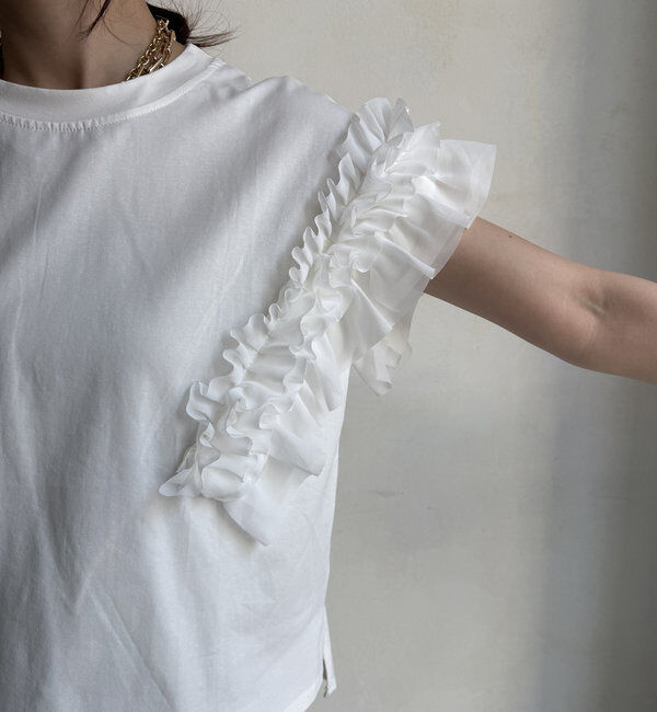 「【WEB限定】袖アシメフリルTEE」|Tシャツ・カットソー|