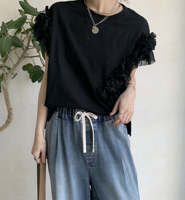  「【WEB限定】袖アシメフリルTEE」|Tシャツ・カットソー|