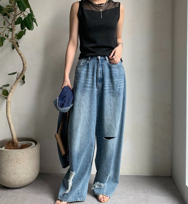  「【WEB限定】シアー切替ノースリプルオーバー」|ニット・セーター|