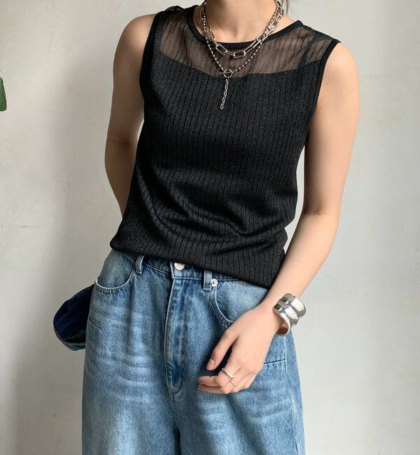  「【WEB限定】シアー切替ノースリプルオーバー」|ニット・セーター|