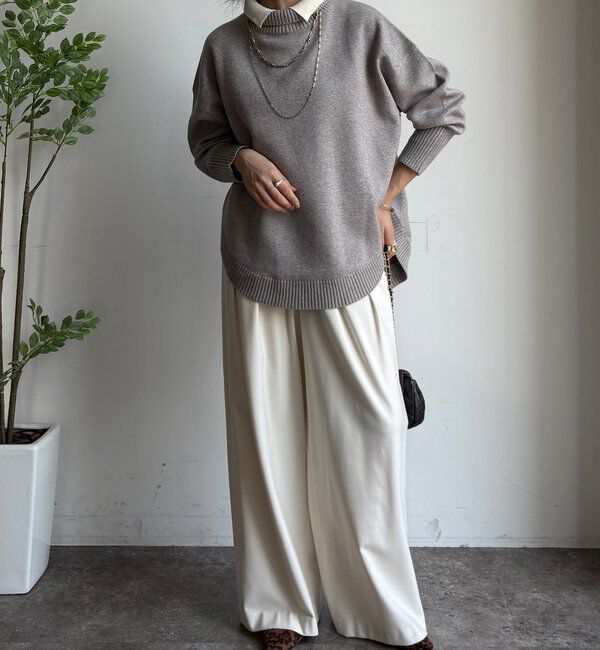  「【WEB限定】配色ダブル衿ニットトップス」|ニット・セーター|