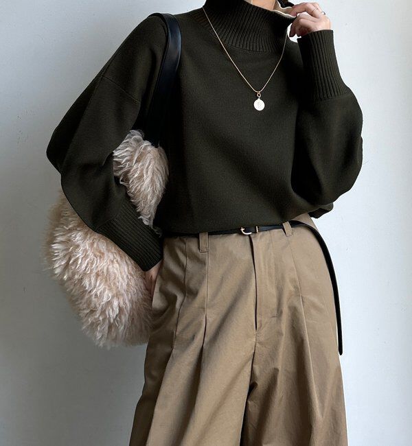  「【WEB限定】配色ダブル衿ニットトップス」|ニット・セーター|グリーン