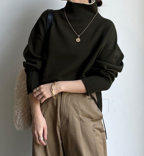  「【WEB限定】配色ダブル衿ニットトップス」|ニット・セーター|