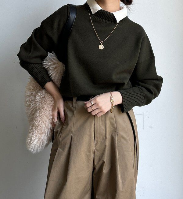  「【WEB限定】配色ダブル衿ニットトップス」|ニット・セーター|