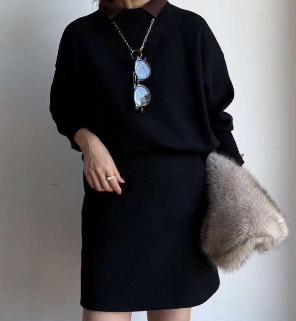  「【WEB限定】配色ダブル衿ニットトップス」|ニット・セーター|