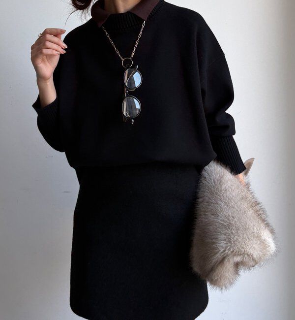  「【WEB限定】配色ダブル衿ニットトップス」|ニット・セーター|