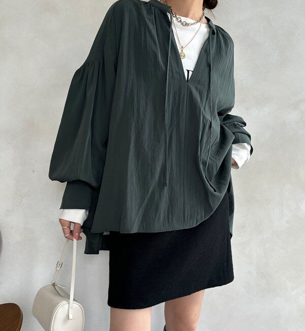  「ギャザーチュニックブラウス」|シャツ・ブラウス|チャコールグレー