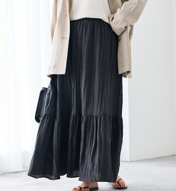  「《ウエストゴムでストレスフリー》ヴィンテージシワ加工スカート」|スカート|ブラック