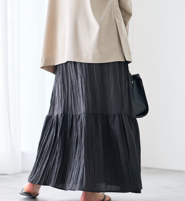  「《ウエストゴムでストレスフリー》ヴィンテージシワ加工スカート」|スカート|