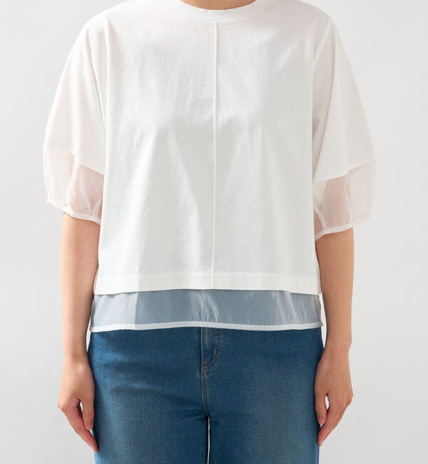  「《着映え力抜群》ドライタッチコットンシアーランタンスリーブT」|Tシャツ・カットソー|