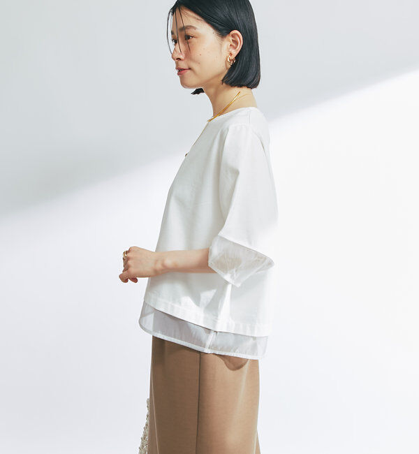  「《着映え力抜群》ドライタッチコットンシアーランタンスリーブT」|Tシャツ・カットソー|