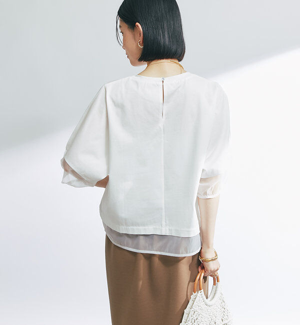  「《着映え力抜群》ドライタッチコットンシアーランタンスリーブT」|Tシャツ・カットソー|