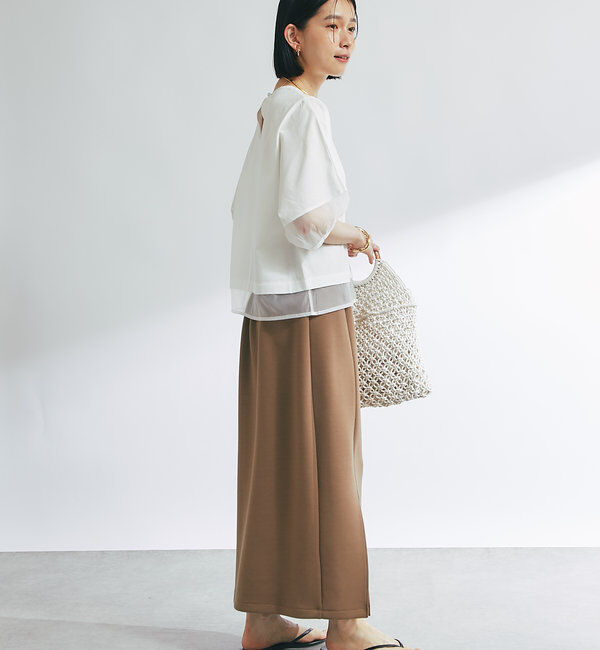  「《着映え力抜群》ドライタッチコットンシアーランタンスリーブT」|Tシャツ・カットソー|