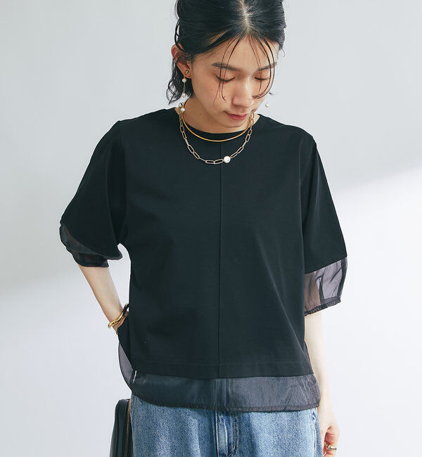  「《着映え力抜群》ドライタッチコットンシアーランタンスリーブT」|Tシャツ・カットソー|