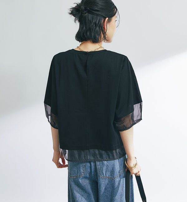  「《着映え力抜群》ドライタッチコットンシアーランタンスリーブT」|Tシャツ・カットソー|