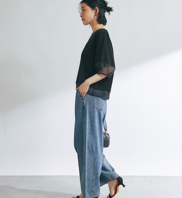  「《着映え力抜群》ドライタッチコットンシアーランタンスリーブT」|Tシャツ・カットソー|