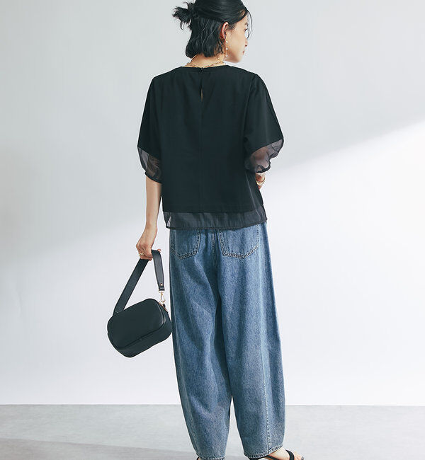  「《着映え力抜群》ドライタッチコットンシアーランタンスリーブT」|Tシャツ・カットソー|