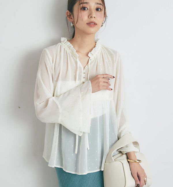  「《大人のふんわり涼しげスタイル》ラメドビースキッパーブラウス」|シャツ・ブラウス|アイボリー