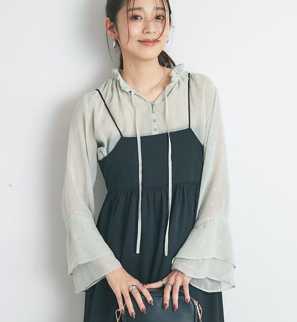  「《大人のふんわり涼しげスタイル》ラメドビースキッパーブラウス」|シャツ・ブラウス|グリーン