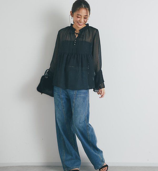  「《大人のふんわり涼しげスタイル》ラメドビースキッパーブラウス」|シャツ・ブラウス|