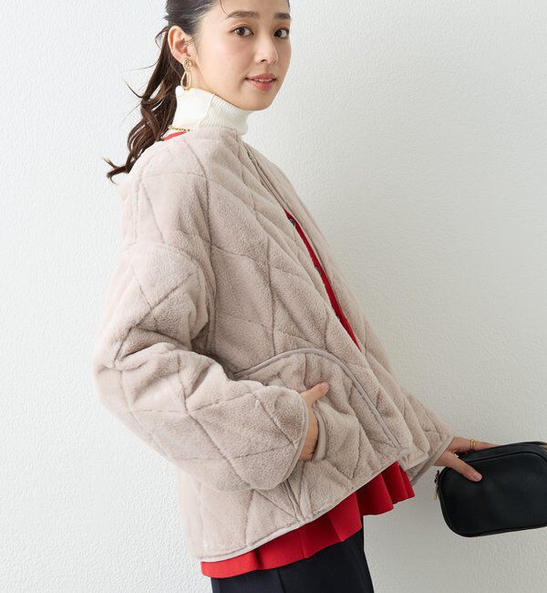  「《2WAY仕様◎》リバーシブルZIPファーキルトブルゾン」|その他|グレージュ