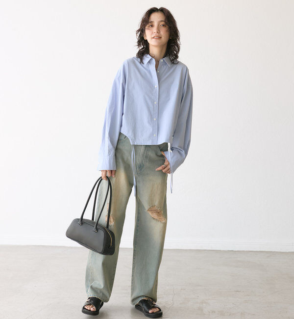  「【トレンドライクなデザイン】ロゴ刺繍ショートシャツ」|シャツ・ブラウス|